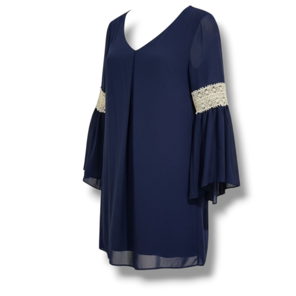 By & By Women’s Blue Sheer Lined Bell Sleeve Dress - Size Small